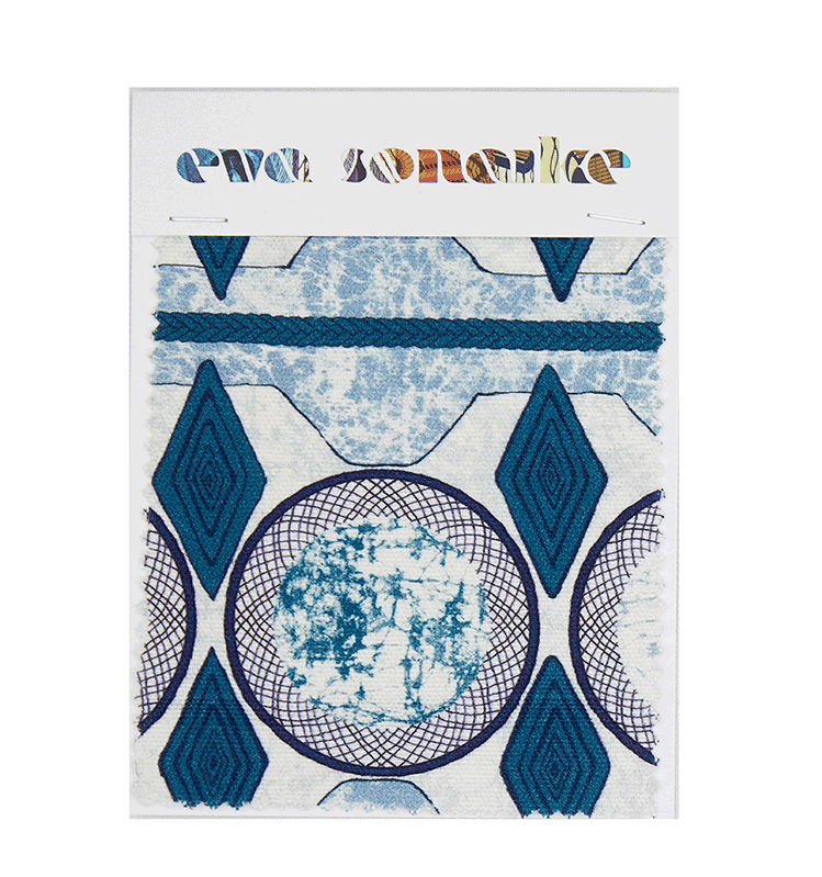 Aye Blue a blue luxury African inspired upholstery fabric with a graphic ethic batik pattern