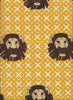 African Lion head upholstery fabric with yellow geometric pattern. Interior textile.