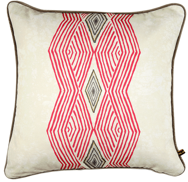 Colourful geometric African cushion with bold vibrant pink pattern