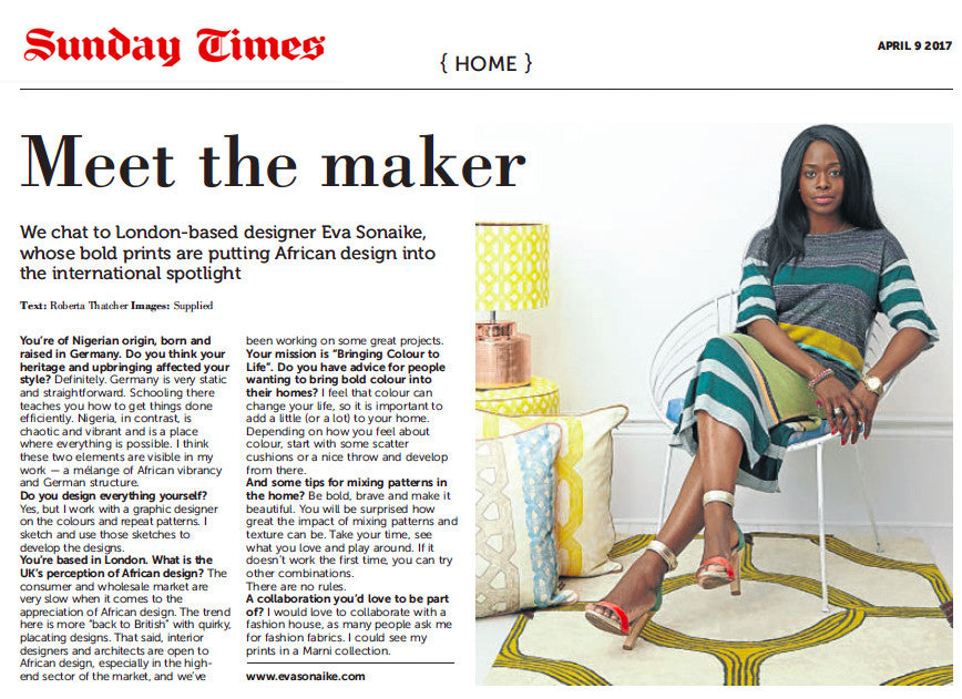 Eva Sonaike in Sunday Times South Africa