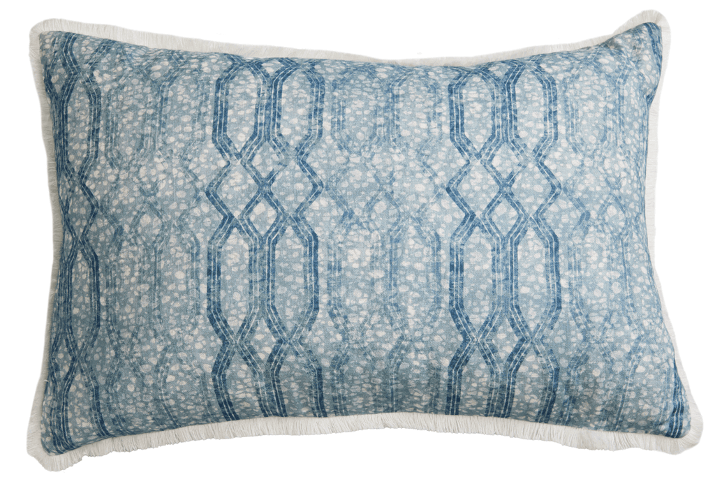 Eyo Blue Linen Fringe Cushion - Eva Sonaike