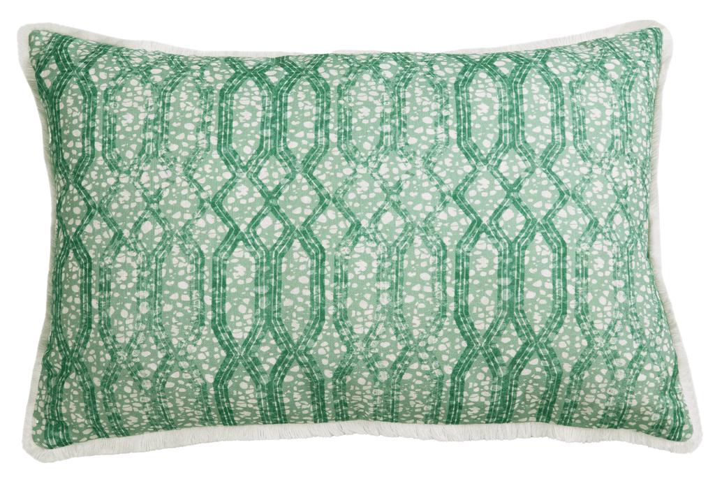 Eyo Green Linen Fringe Cushion - Eva Sonaike