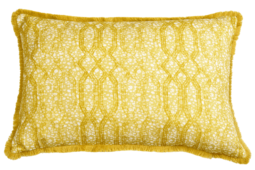 Eyo Yellow Linen Fringe Cushion - Eva Sonaike
