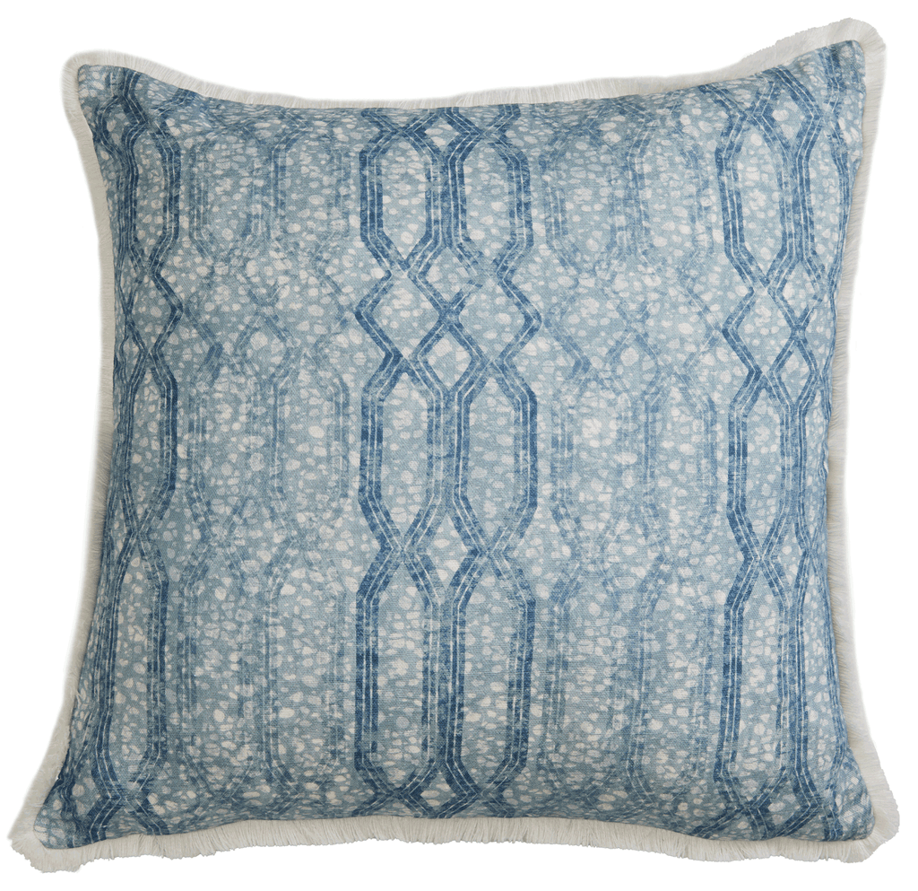 Eyo Blue Linen Fringe Cushion - Eva Sonaike