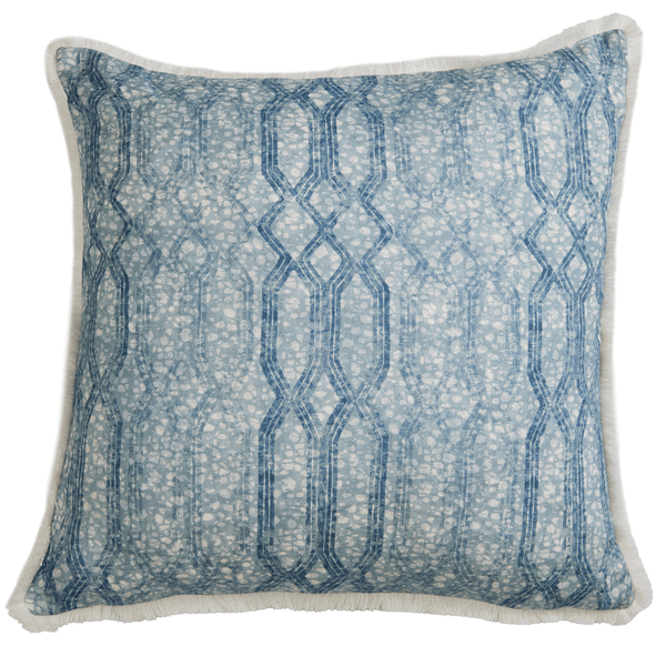 Eyo Blue Linen Fringe Cushion - Eva Sonaike