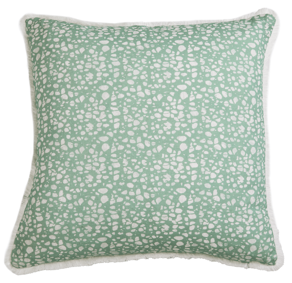 Eyo Green Linen Fringe Cushion - Eva Sonaike