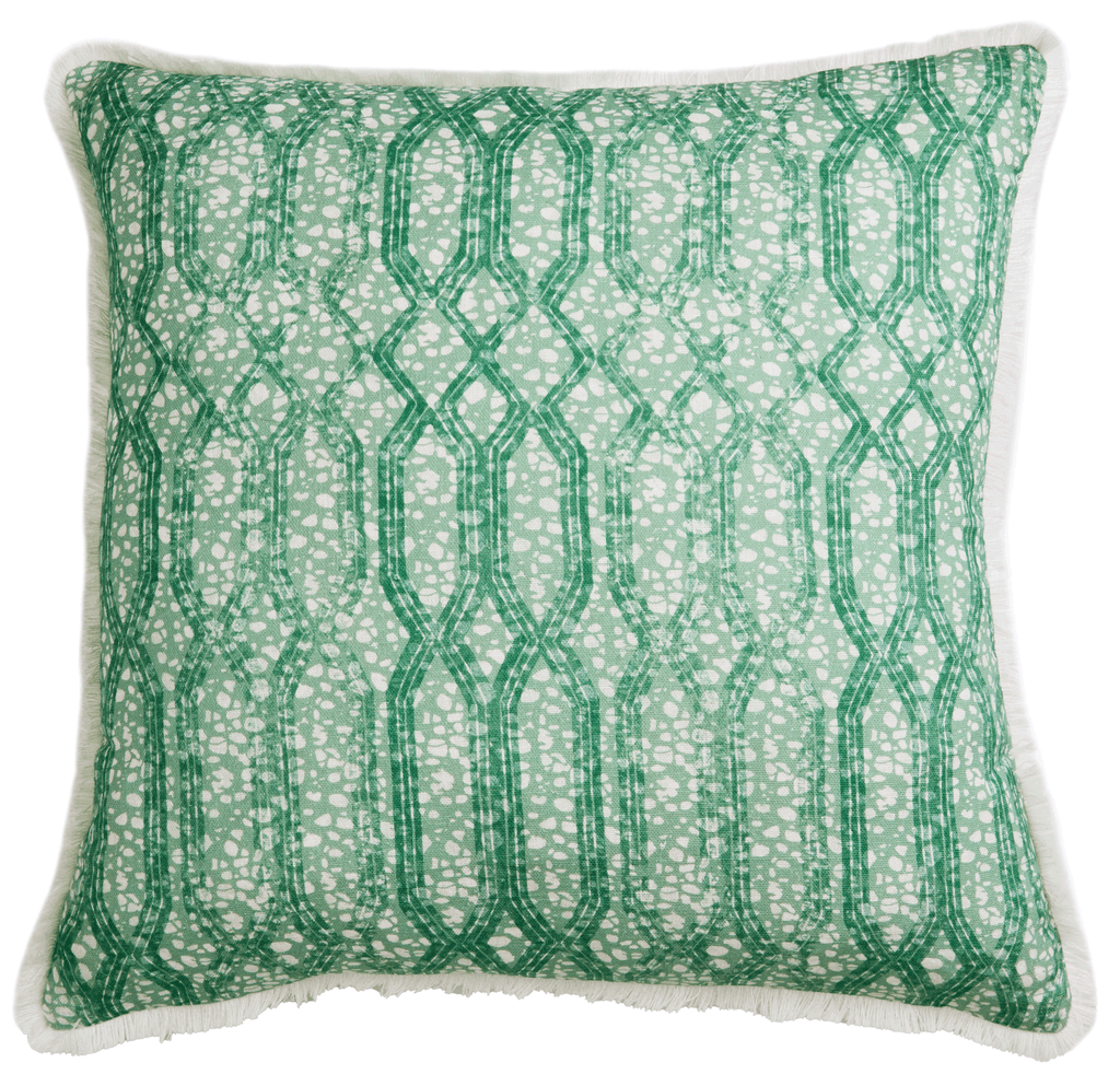 Eyo Green Linen Fringe Cushion - Eva Sonaike