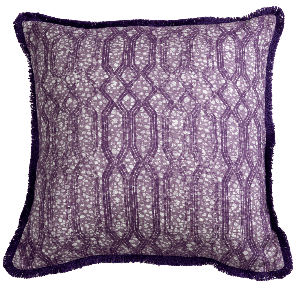 Eyo Purple Linen Fringe Cushion - Eva Sonaike