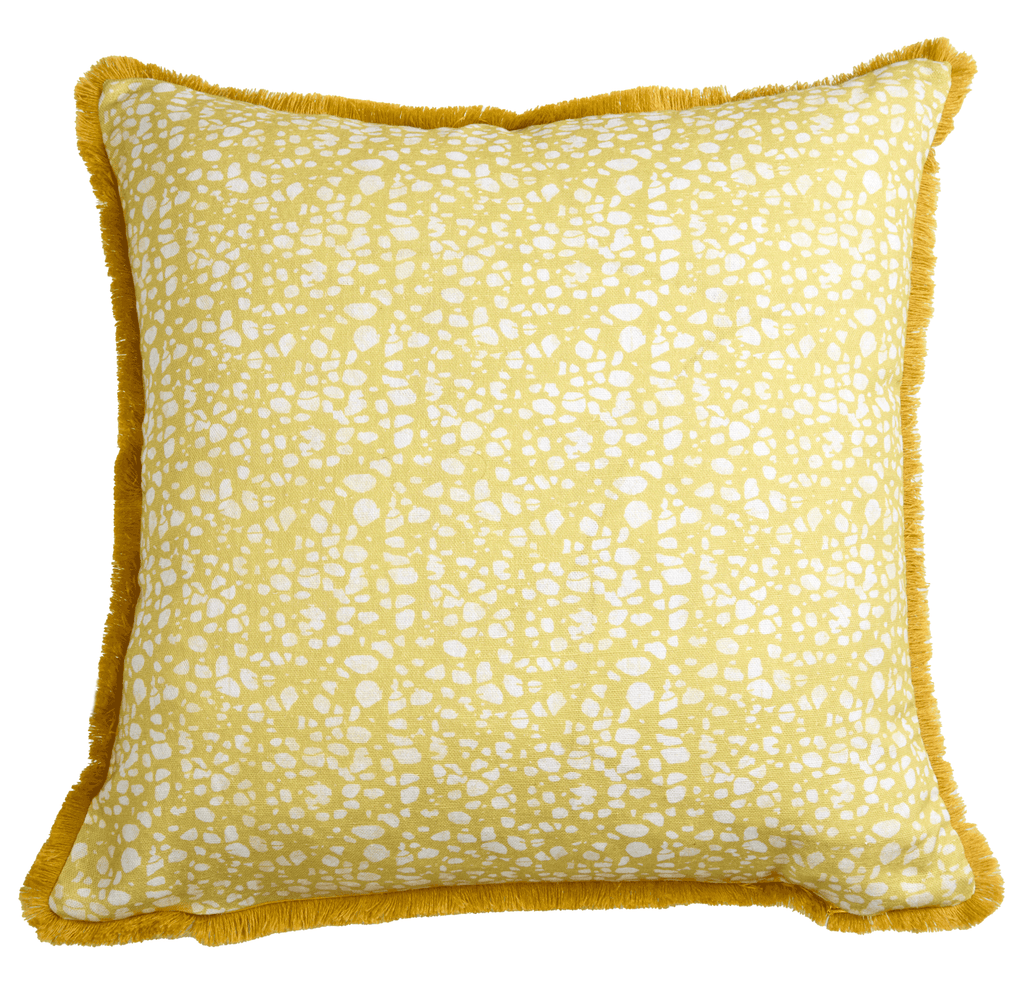 Eyo Yellow Linen Fringe Cushion - Eva Sonaike