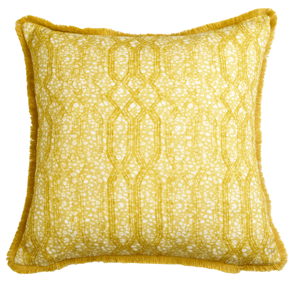 Eyo Yellow Linen Fringe Cushion - Eva Sonaike