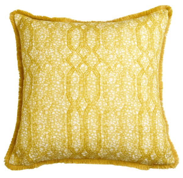 Eyo Yellow Linen Fringe Cushion - Eva Sonaike