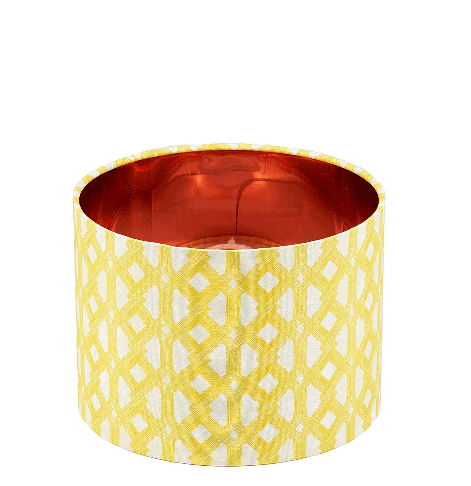 Elegant African batik print lampshade with bright yellow geometric pattern