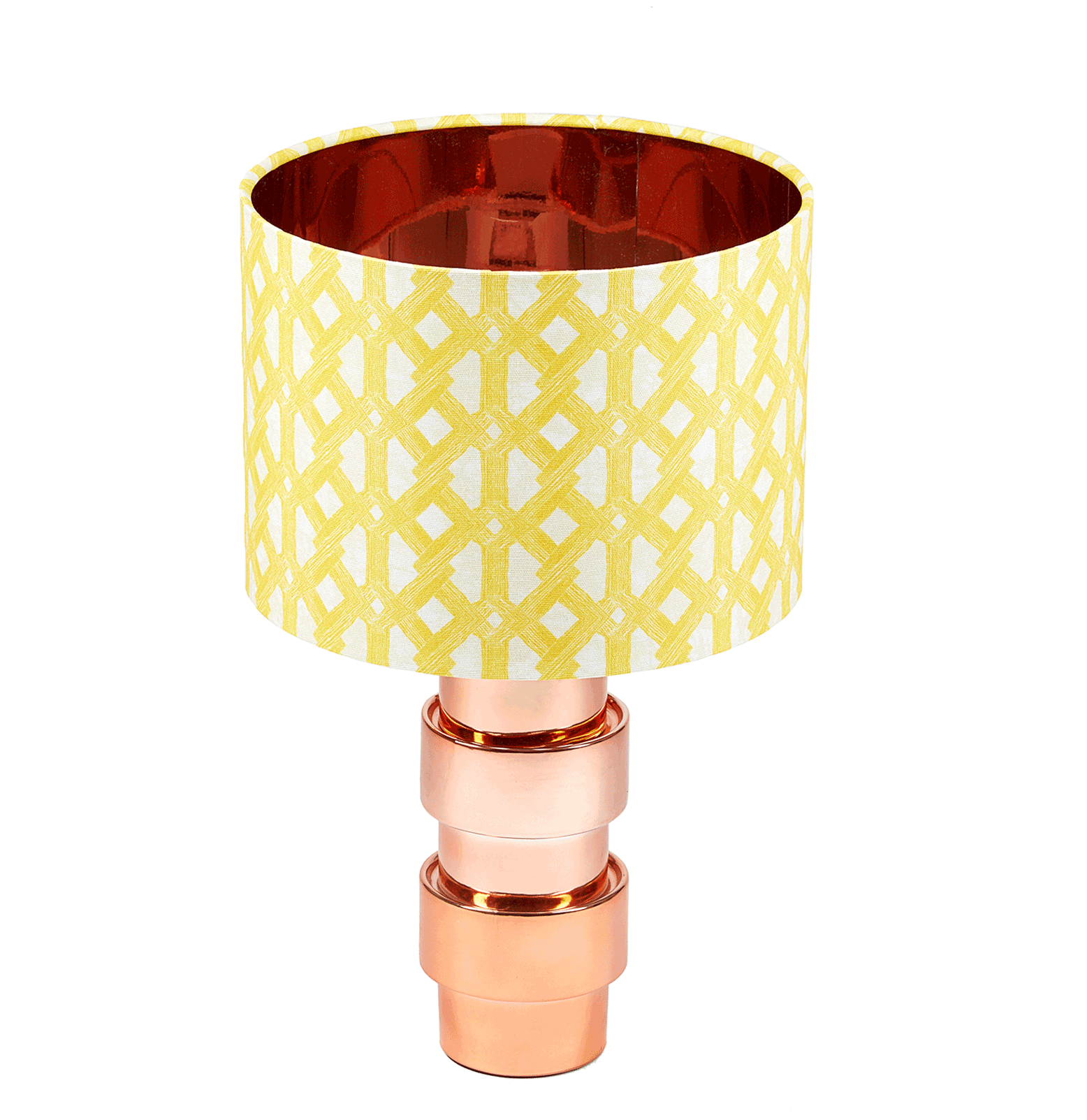 Elegant African batik print lampshade with bright yellow geometric pattern