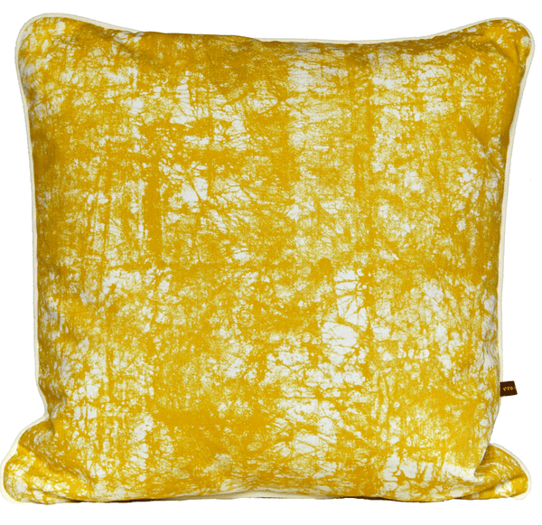 Modern African cushion with bright yellow batik pattern