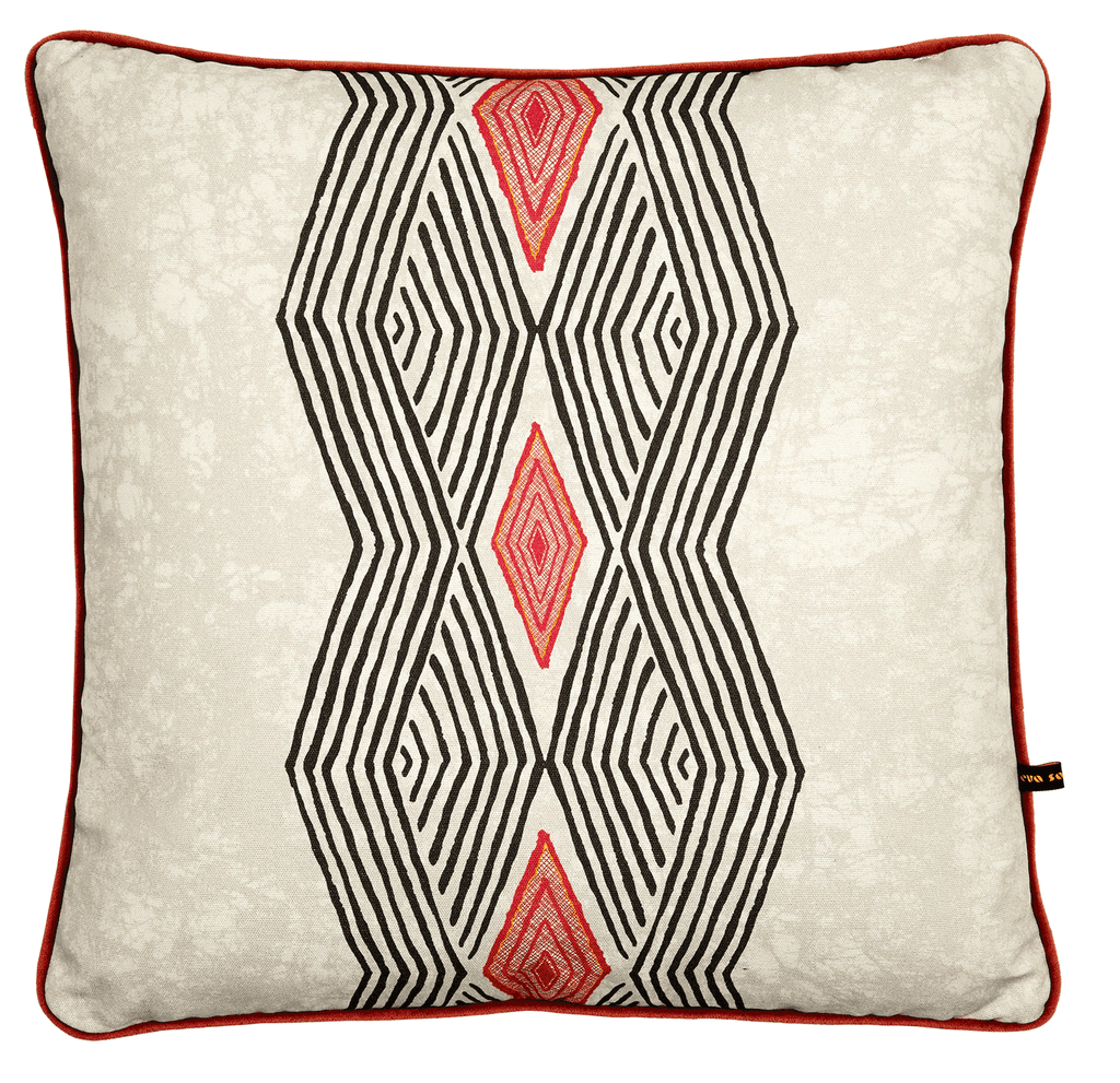 Modern geometric African cushion with bold grey and pink pattern