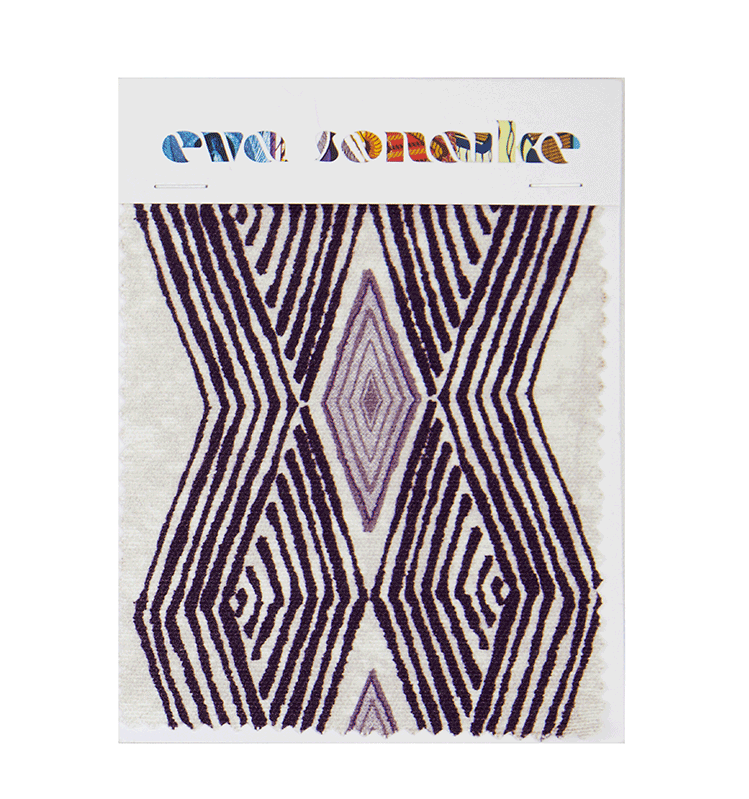 Elegant purple African interior fabric with bold t pattern on batik base
