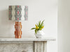 Modern geometric African table lamp with bold grey and pink pattern