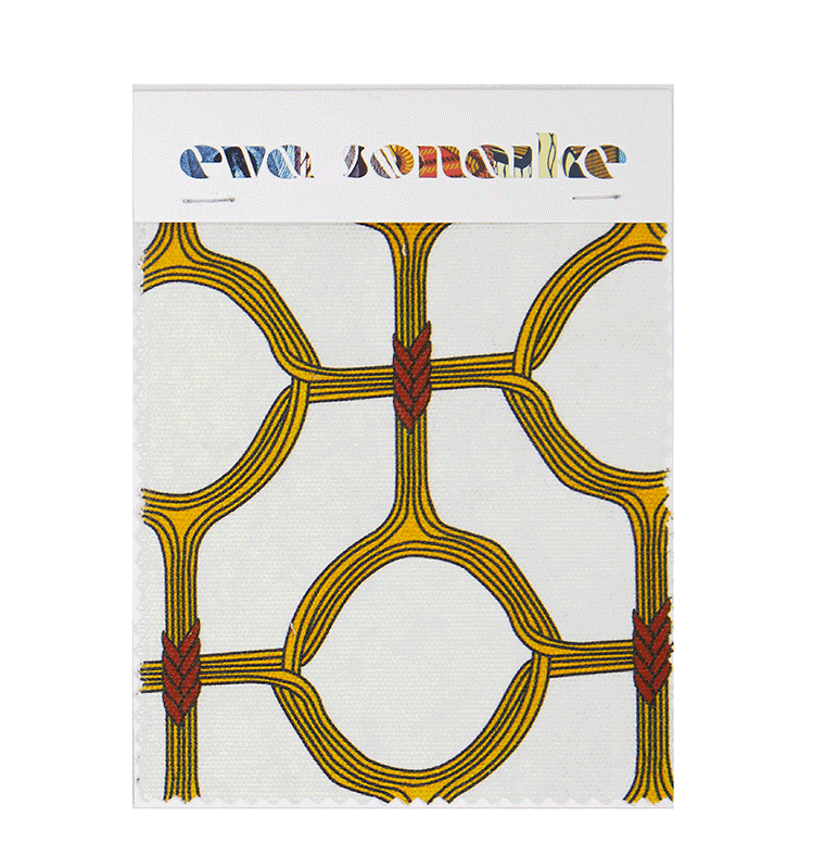 Elegant African interior fabric with yellow geometric circular pattern