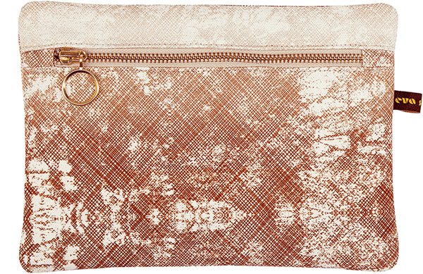 Elegant African inspired batik bag with copper fading textured pattern and gold zip