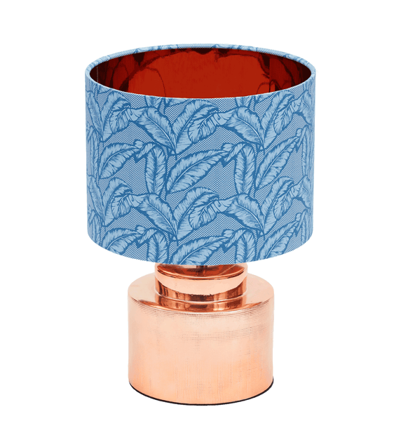 Elegant African table lamp with tropical blue palm leaf design